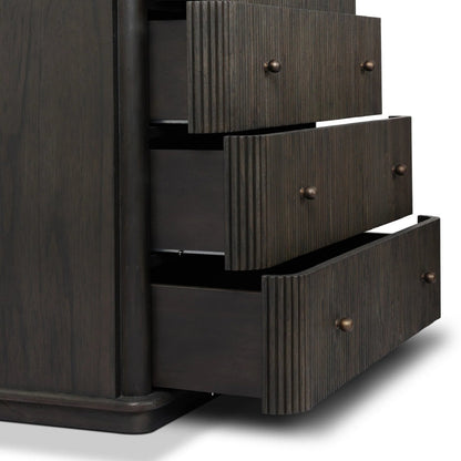 Ona 6-Drawer Dresser by Four Hands in smoked black mindi, smoked black mindi veneer. Made from solid mindi, mindi veneer in a unique style.