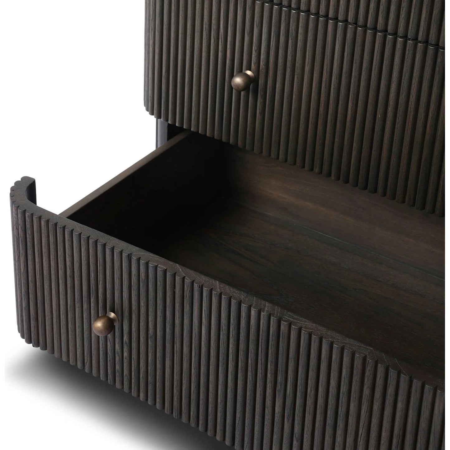 005 SI-2635233 | Closeup | Ona 6-Drawer Dresser by Four Hands in smoked black mindi, smoked black mindi veneer. Made from solid mindi, mindi veneer in a unique style.