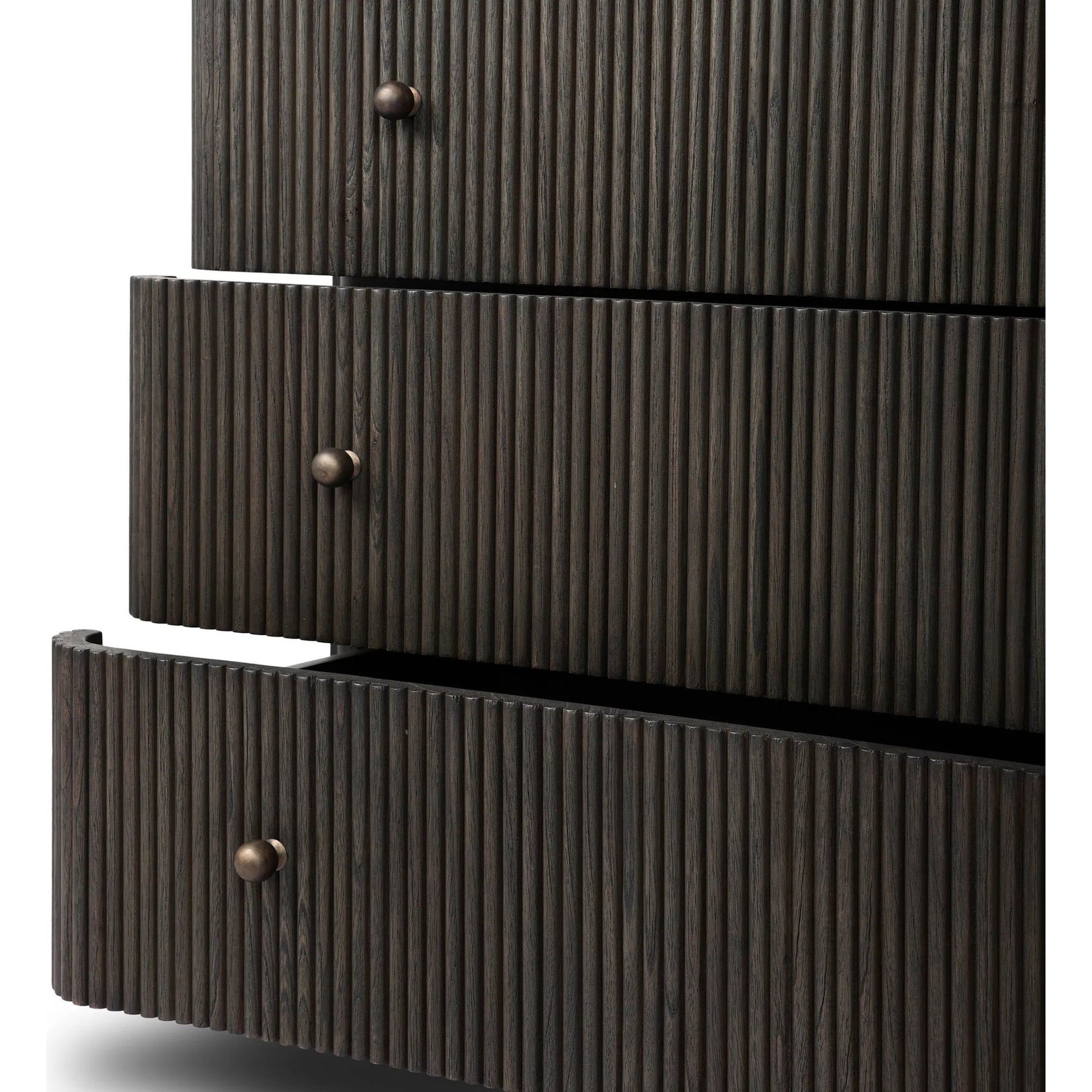 Ona 6-Drawer Dresser by Four Hands in smoked black mindi, smoked black mindi veneer. Made from solid mindi, mindi veneer in a unique style.