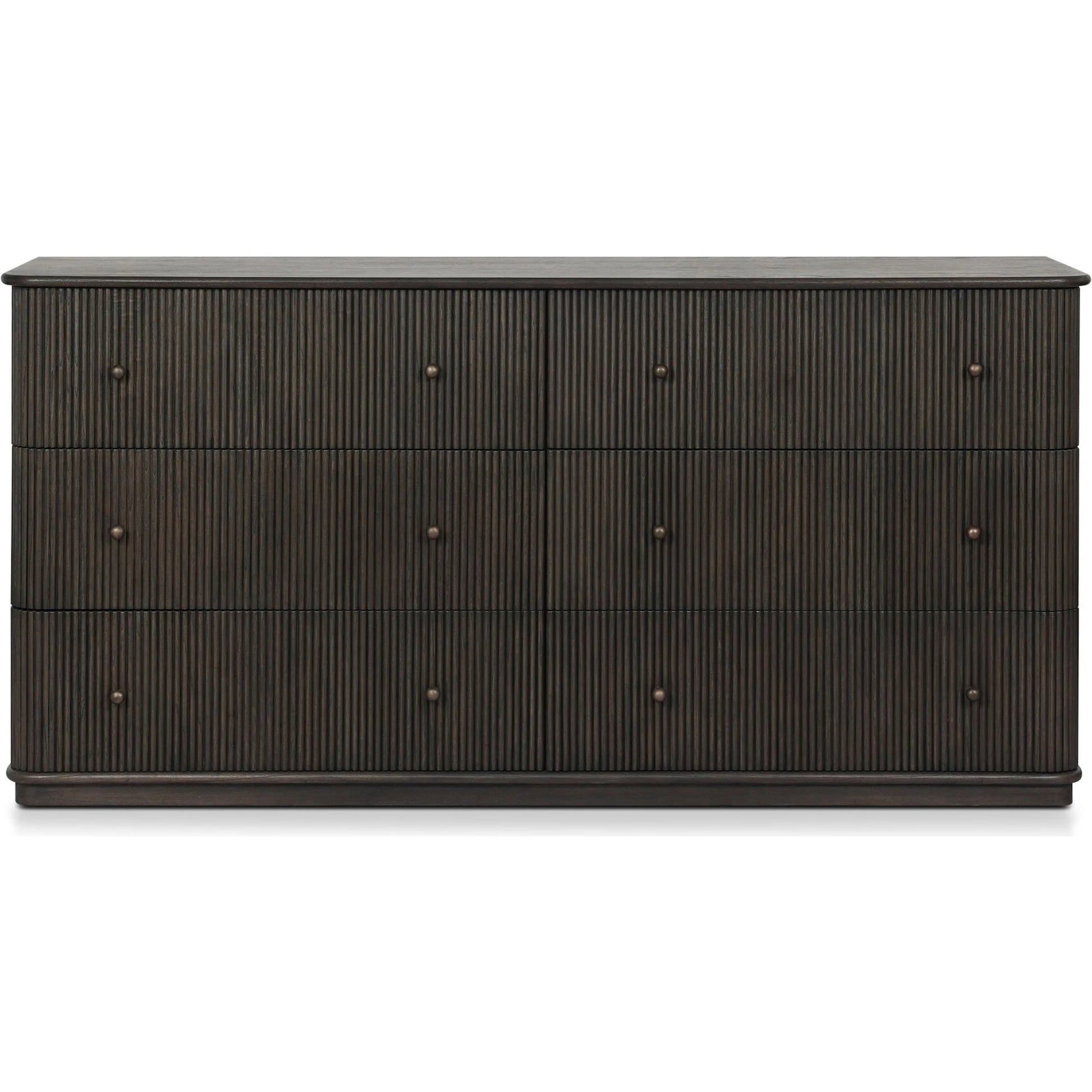 Ona 6-Drawer Dresser by Four Hands in smoked black mindi, smoked black mindi veneer. Made from solid mindi, mindi veneer in a unique style.