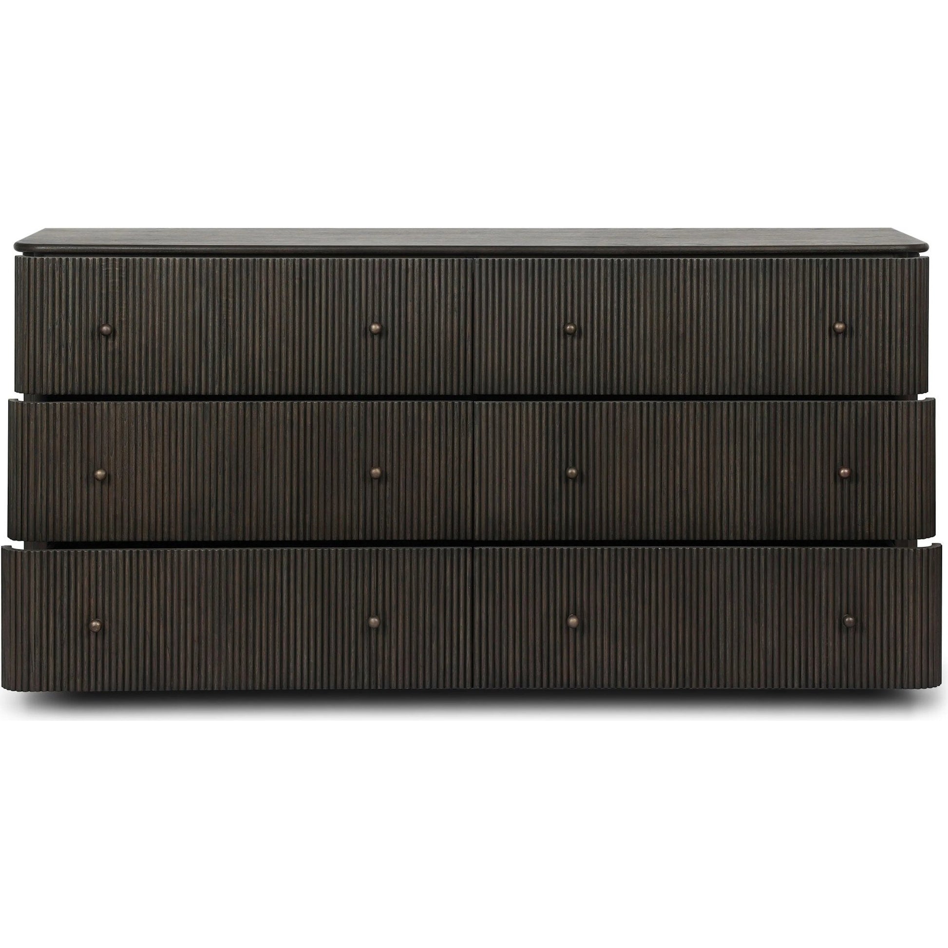 Ona 6-Drawer Dresser by Four Hands in smoked black mindi, smoked black mindi veneer. Made from solid mindi, mindi veneer in a unique style.