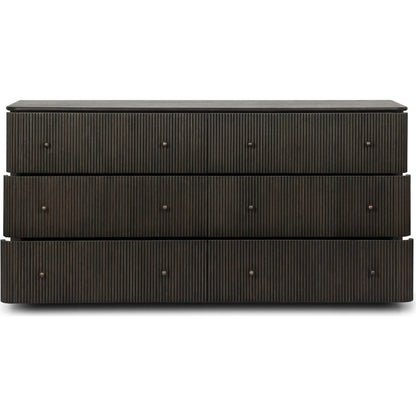 Ona 6-Drawer Dresser by Four Hands in smoked black mindi, smoked black mindi veneer. Made from solid mindi, mindi veneer in a unique style.