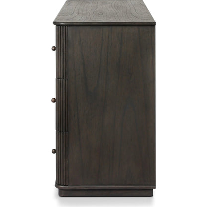 Ona 6-Drawer Dresser by Four Hands in smoked black mindi, smoked black mindi veneer. Made from solid mindi, mindi veneer in a unique style.