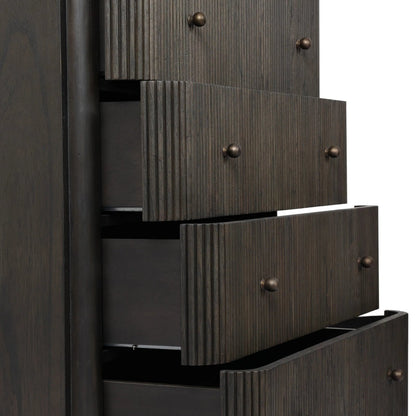 Ona Tall Dresser by Four Hands in smoked black mindi, smoked black mindi veneer. Made from solid mindi, mindi veneer in a unique style.