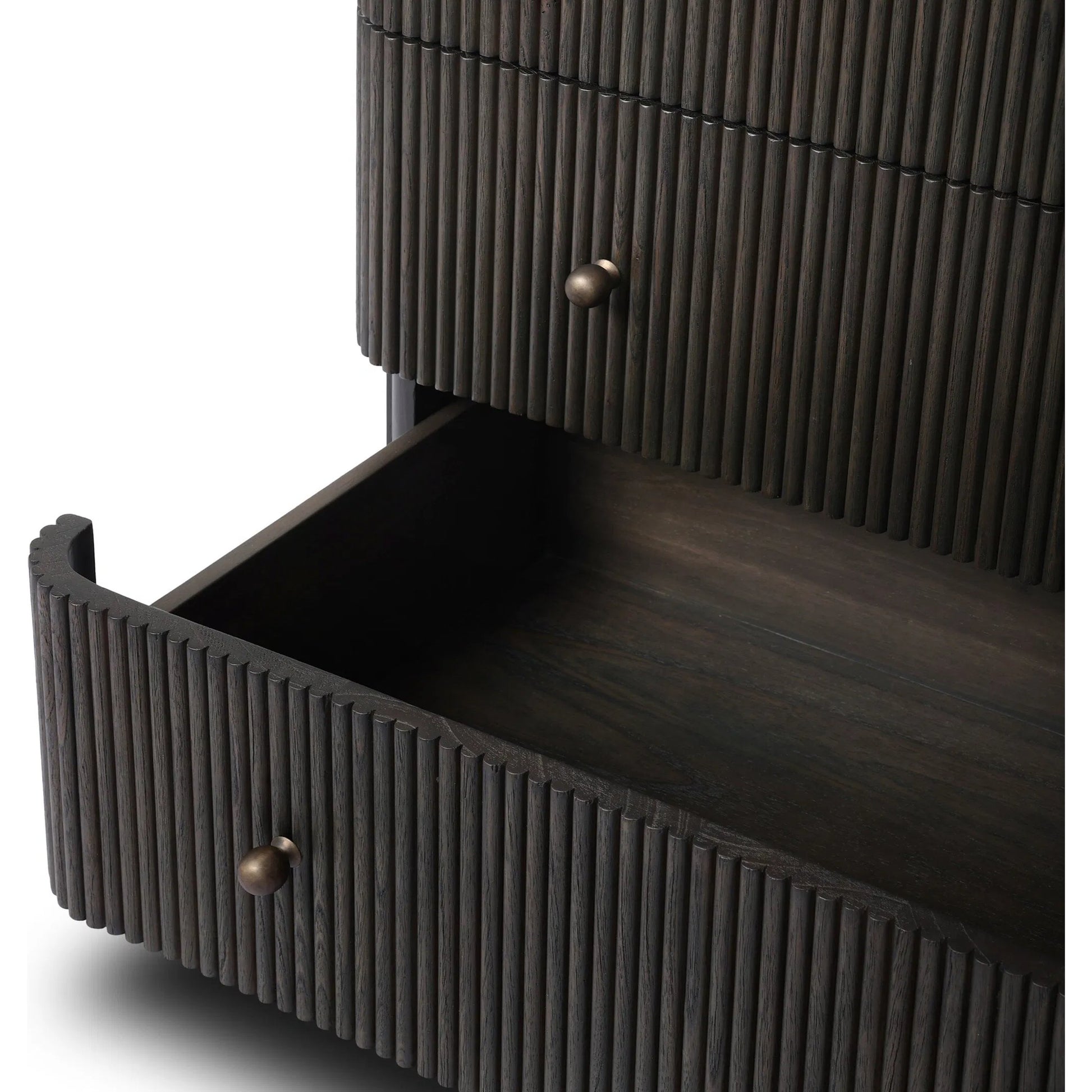 Ona Tall Dresser by Four Hands in smoked black mindi, smoked black mindi veneer. Made from solid mindi, mindi veneer in a unique style.