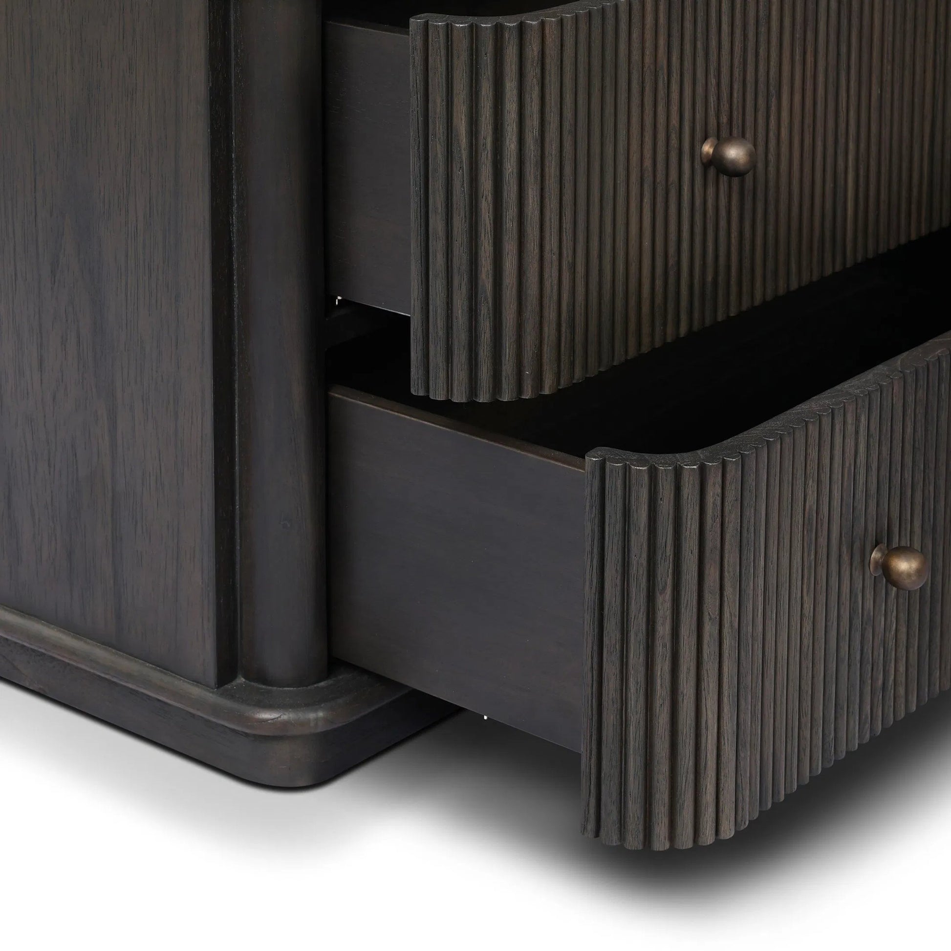 Ona Tall Dresser by Four Hands in smoked black mindi, smoked black mindi veneer. Made from solid mindi, mindi veneer in a unique style.