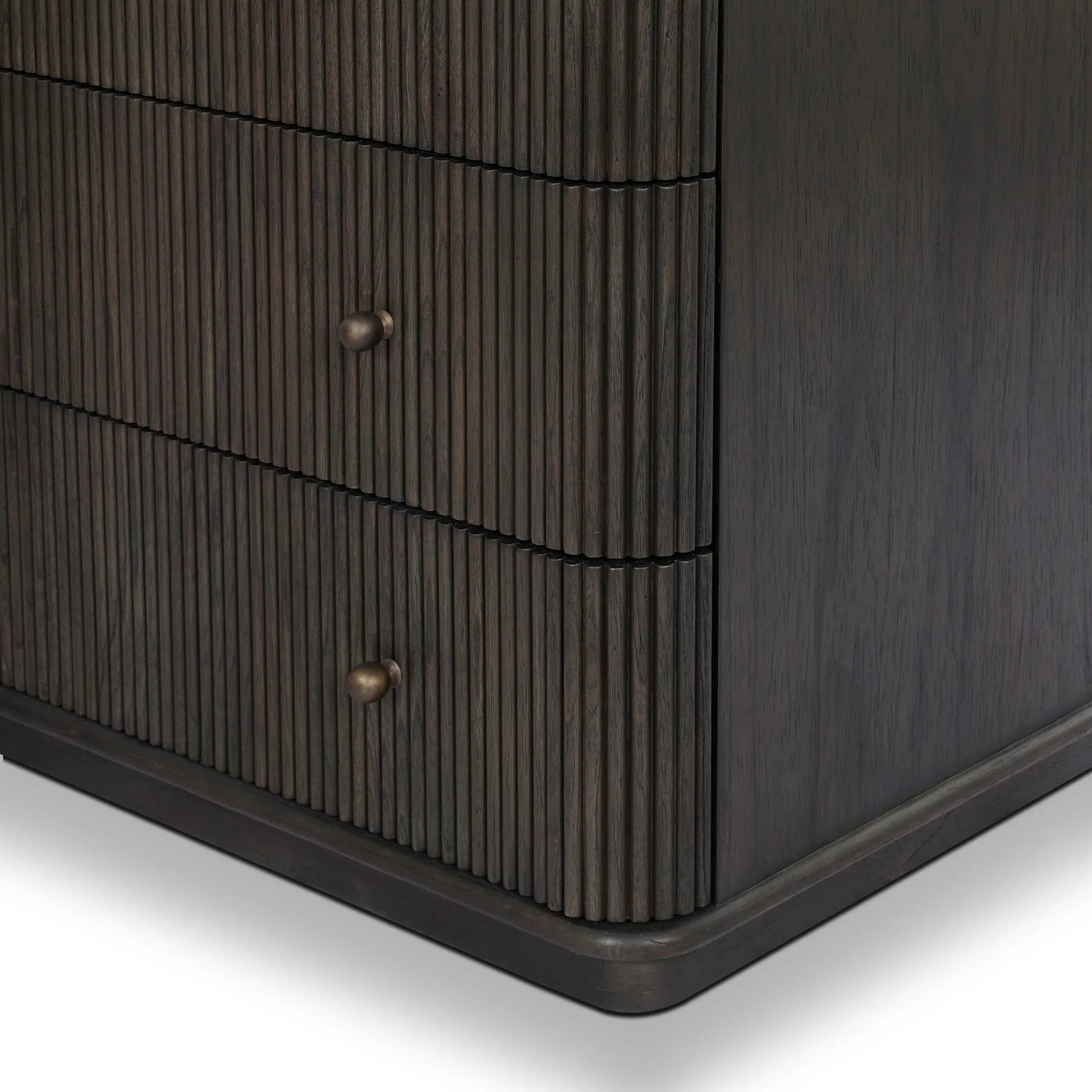 Ona Tall Dresser by Four Hands in smoked black mindi, smoked black mindi veneer. Made from solid mindi, mindi veneer in a unique style.