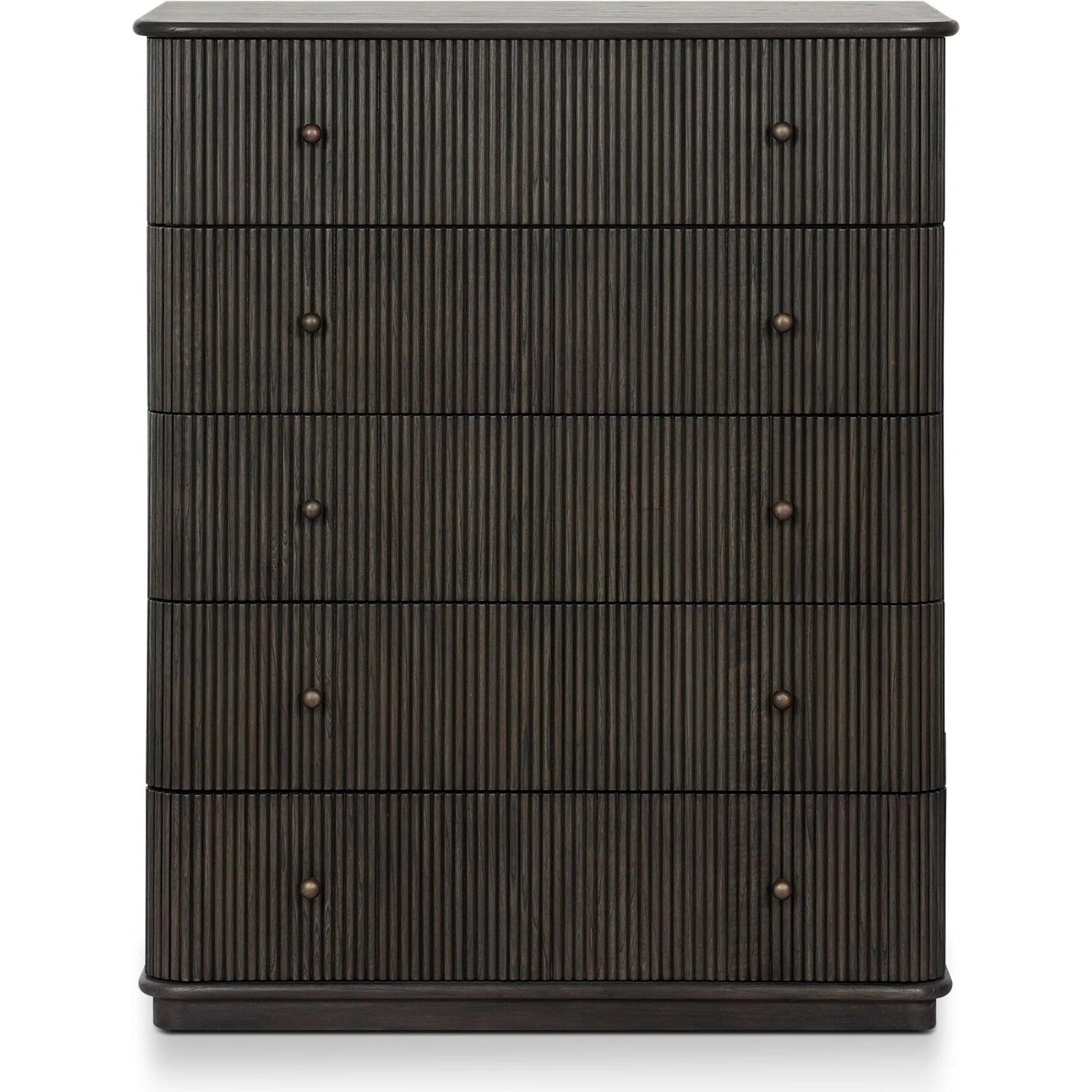Ona Tall Dresser by Four Hands in smoked black mindi, smoked black mindi veneer. Made from solid mindi, mindi veneer in a unique style.