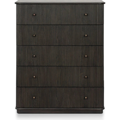 Ona Tall Dresser by Four Hands in smoked black mindi, smoked black mindi veneer. Made from solid mindi, mindi veneer in a unique style.