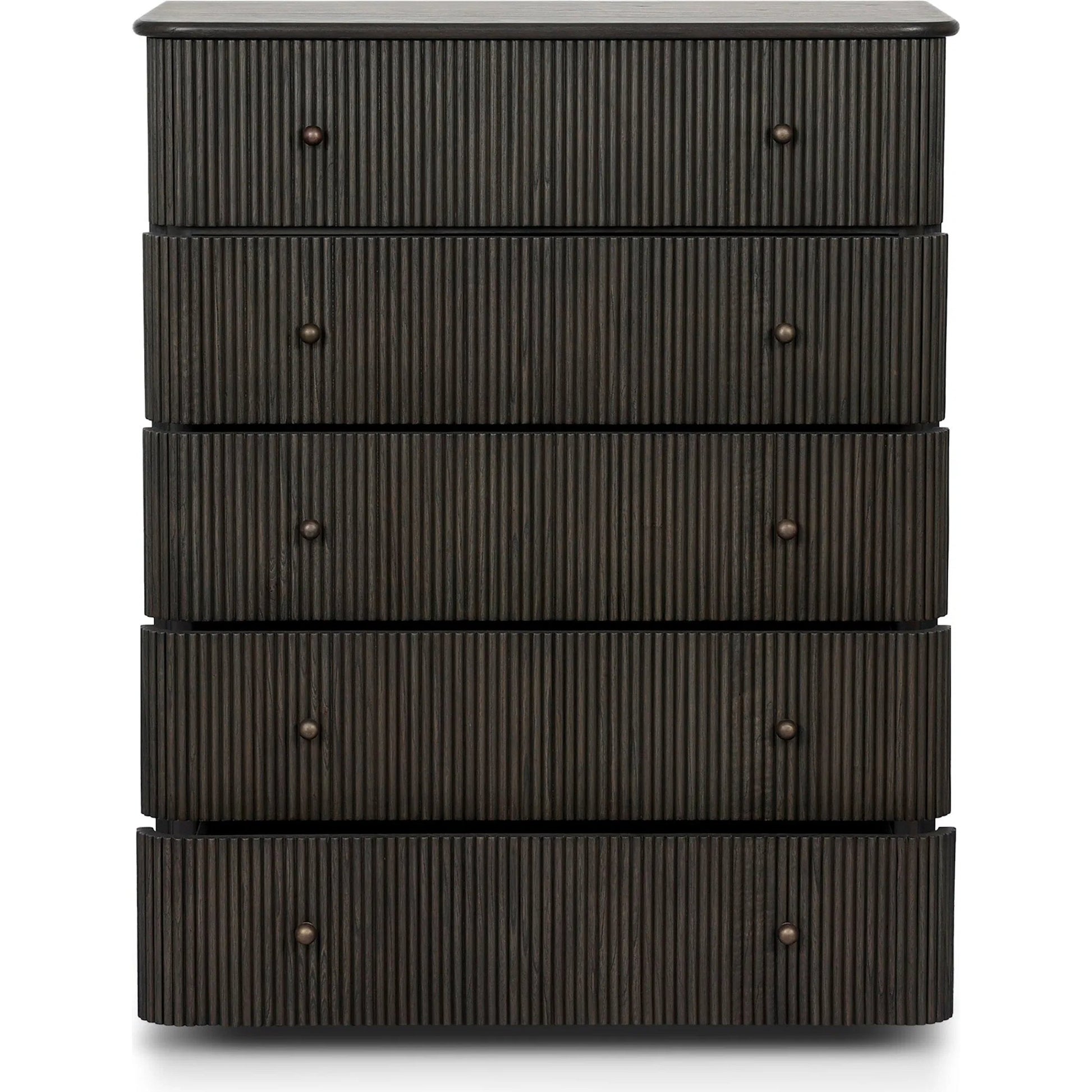 Ona Tall Dresser by Four Hands in smoked black mindi, smoked black mindi veneer. Made from solid mindi, mindi veneer in a unique style.