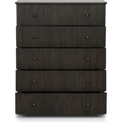 Ona Tall Dresser by Four Hands in smoked black mindi, smoked black mindi veneer. Made from solid mindi, mindi veneer in a unique style.