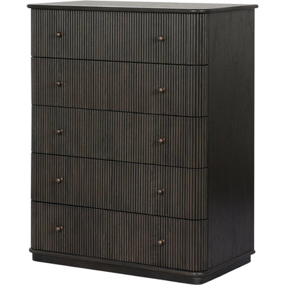 Ona Tall Dresser by Four Hands in smoked black mindi, smoked black mindi veneer. Made from solid mindi, mindi veneer in a unique style.