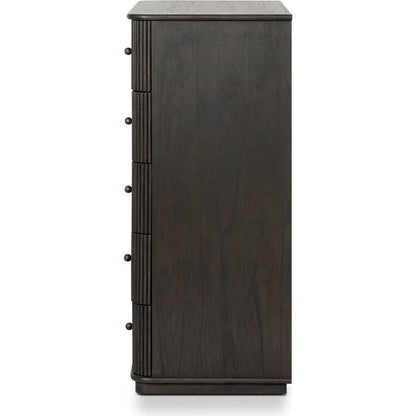 Ona Tall Dresser by Four Hands in smoked black mindi, smoked black mindi veneer. Made from solid mindi, mindi veneer in a unique style.