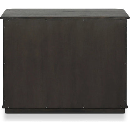 Ona Nightstand by Four Hands in smoked black mindi veneer. Made from mindi veneer, solid mindi in a unique style.
