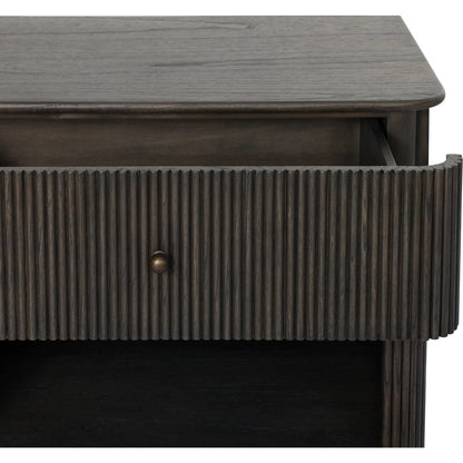 Ona Nightstand by Four Hands in smoked black mindi veneer. Made from mindi veneer, solid mindi in a unique style.