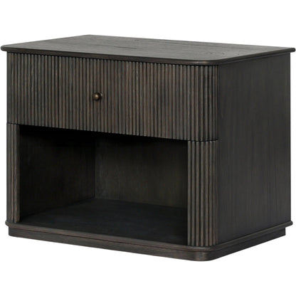 Ona Nightstand by Four Hands in smoked black mindi veneer. Made from mindi veneer, solid mindi in a unique style.