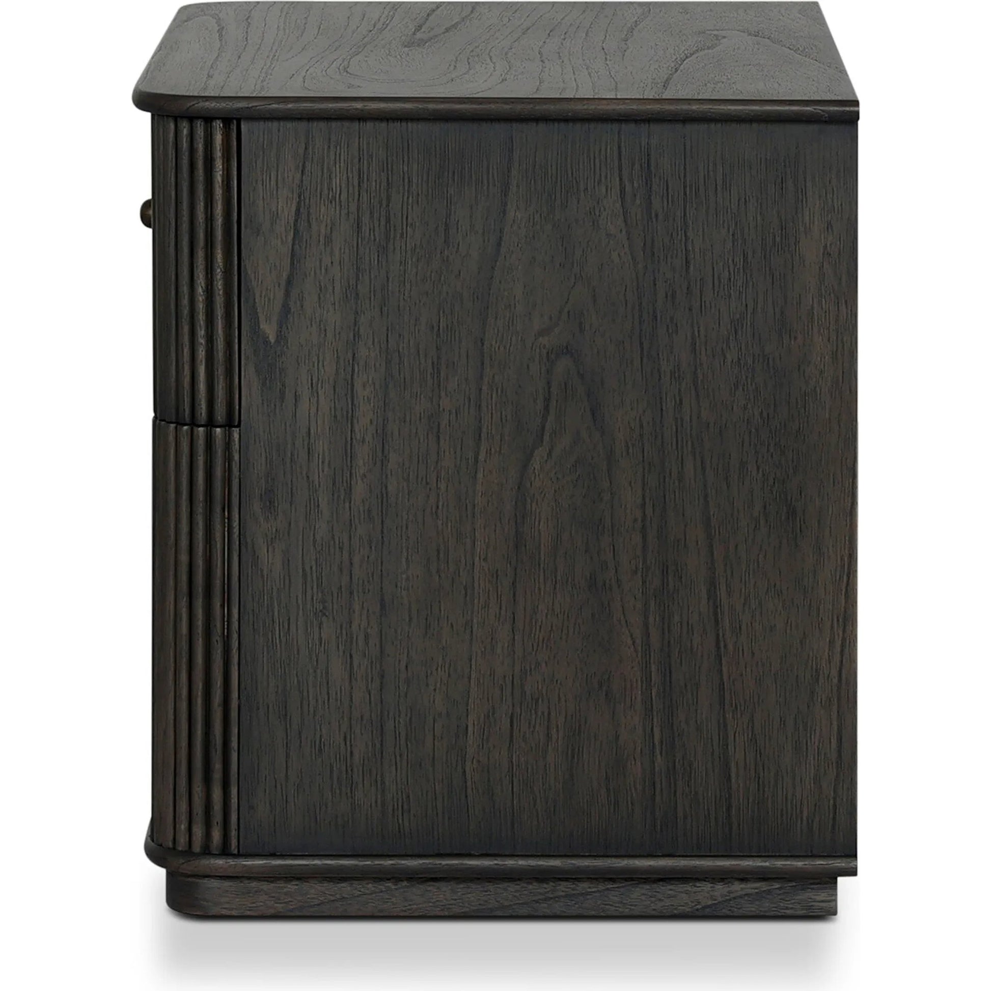 Ona Nightstand by Four Hands in smoked black mindi veneer. Made from mindi veneer, solid mindi in a unique style.