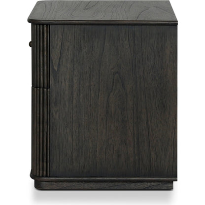Ona Nightstand by Four Hands in smoked black mindi veneer. Made from mindi veneer, solid mindi in a unique style.