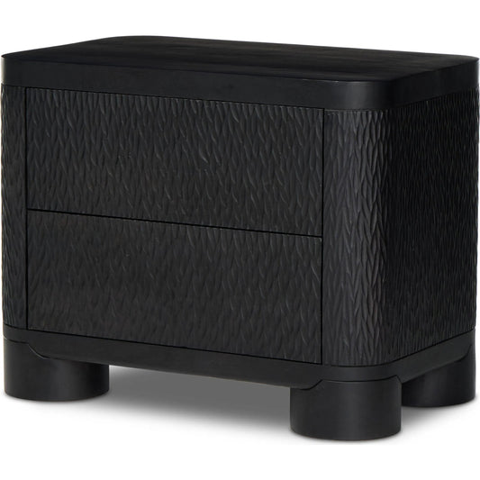 Shevall Nightstand by Four Hands in black wash, carved black mango. Made from solid mango in a unique style.