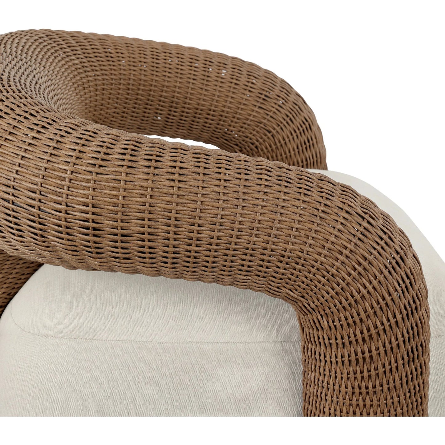 007 SI-2531662 | Closeup | Mazie Outdoor Swivel Chair by Four Hands in vergo cream, textured sand. Made from 100% polyester, 100% polyethylene in a unique style.