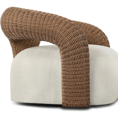 Mazie Outdoor Swivel Chair by Four Hands in vergo cream, textured sand. Made from 100% polyester, 100% polyethylene in a unique style.