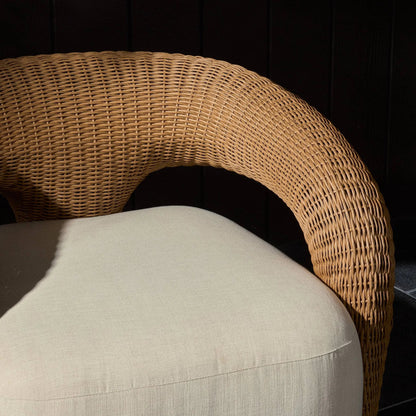 Mazie Outdoor Swivel Chair by Four Hands in vergo cream, textured sand. Made from 100% polyester, 100% polyethylene in a unique style.