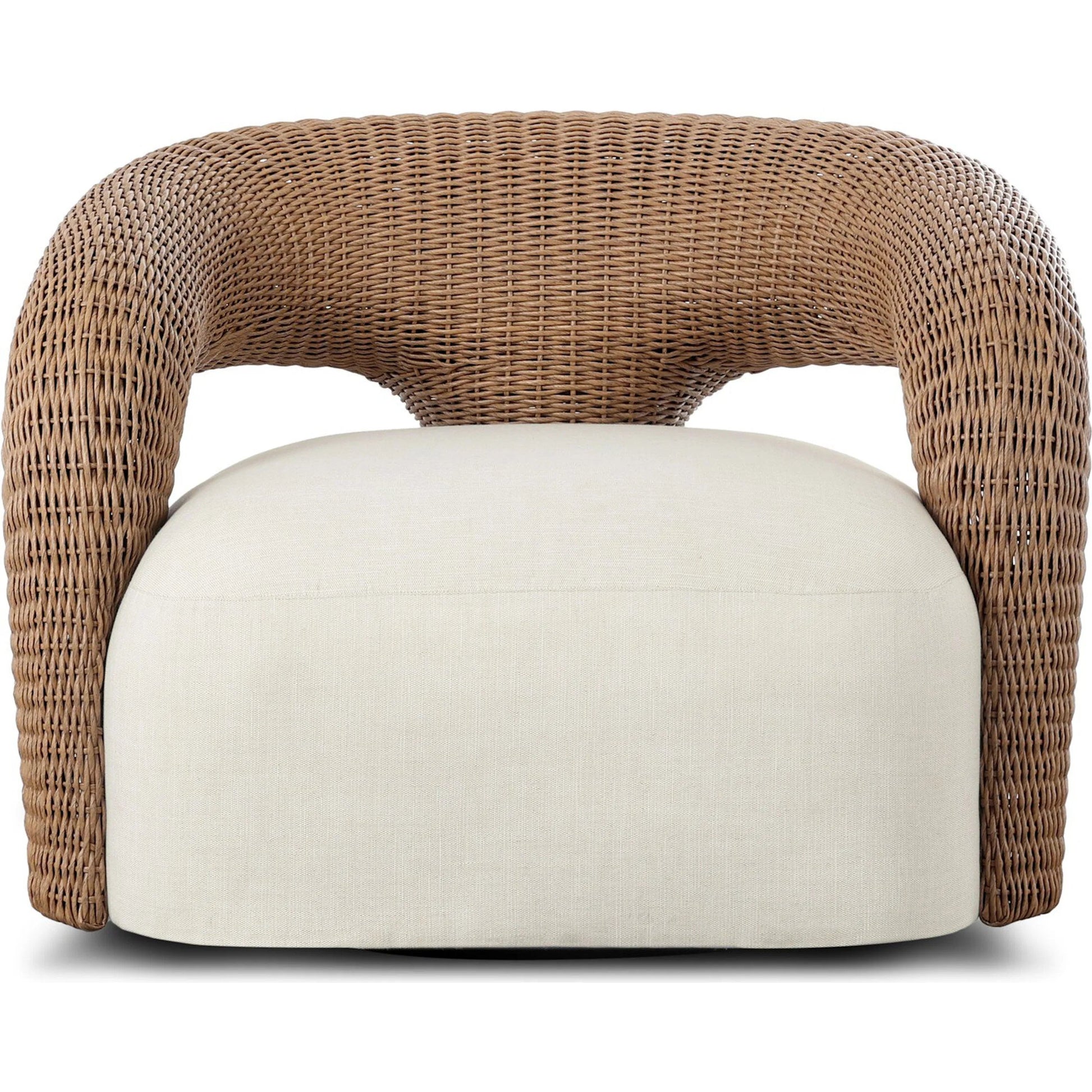 Mazie Outdoor Swivel Chair by Four Hands in vergo cream, textured sand. Made from 100% polyester, 100% polyethylene in a unique style.