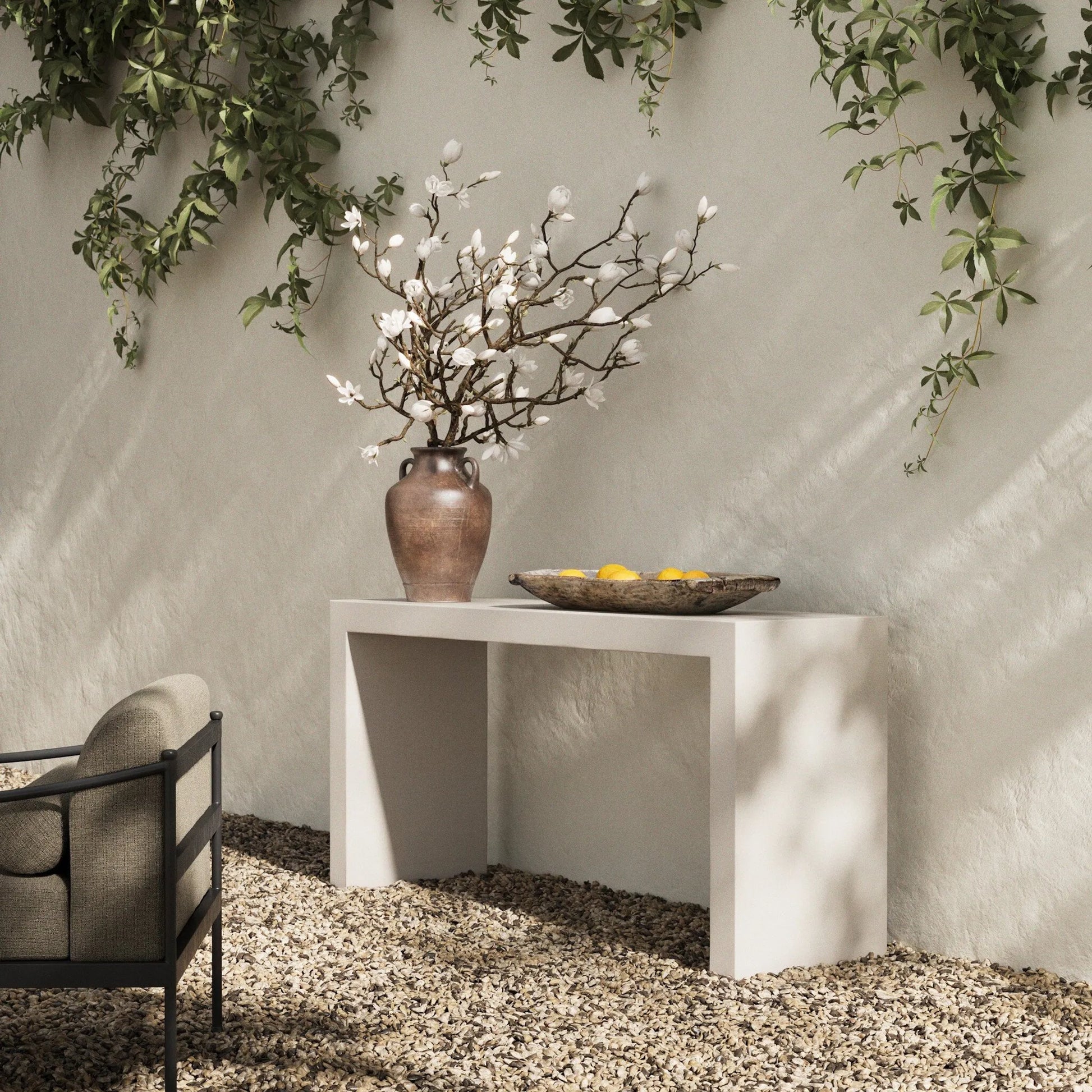Parish Outdoor Console Table by Four Hands. Made from solid concrete in a unique style.
