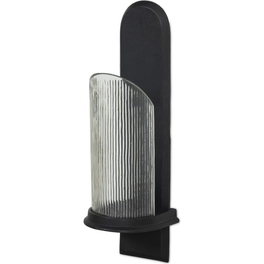 Elorie Wall Mounted Candle Holder Set by Four Hands in black antique, fluted glass. Made from aluminum, tempered glass in a unique style.