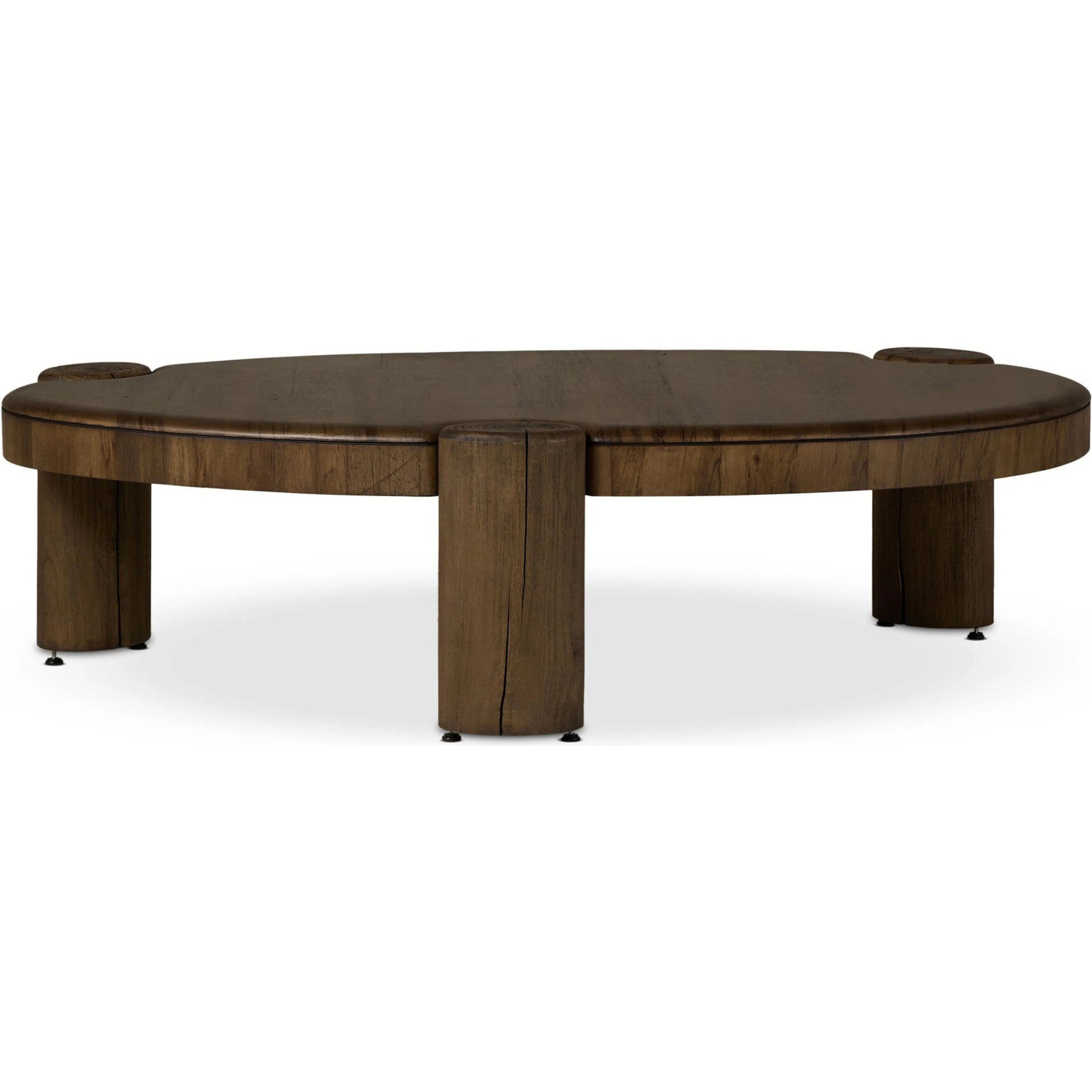 Kamira Oval Coffee Table by Four Hands in dark spalted primavera, dark melina solid. Made from thick primavera veneer, melina solid in a unique style.