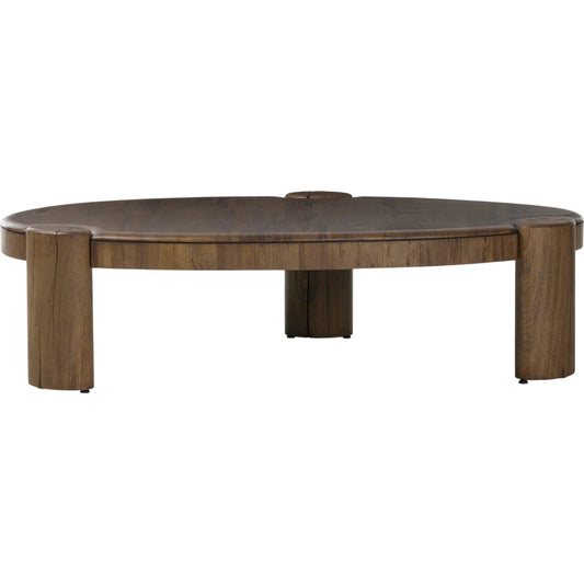 Kamira Oval Coffee Table by Four Hands in dark spalted primavera, dark melina solid. Made from thick primavera veneer, melina solid in a unique style.