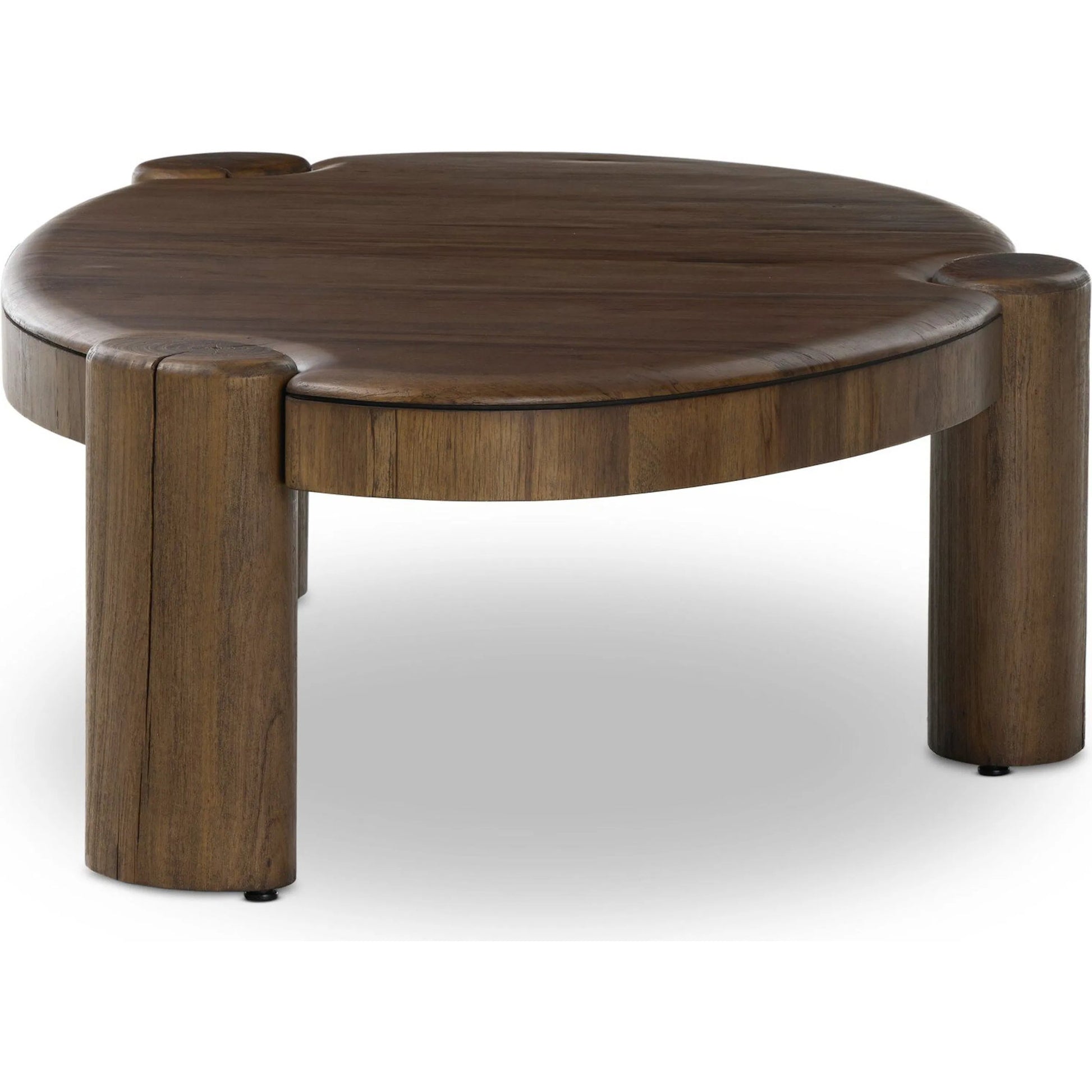 Kamira Oval Coffee Table by Four Hands in dark spalted primavera, dark melina solid. Made from thick primavera veneer, melina solid in a unique style.