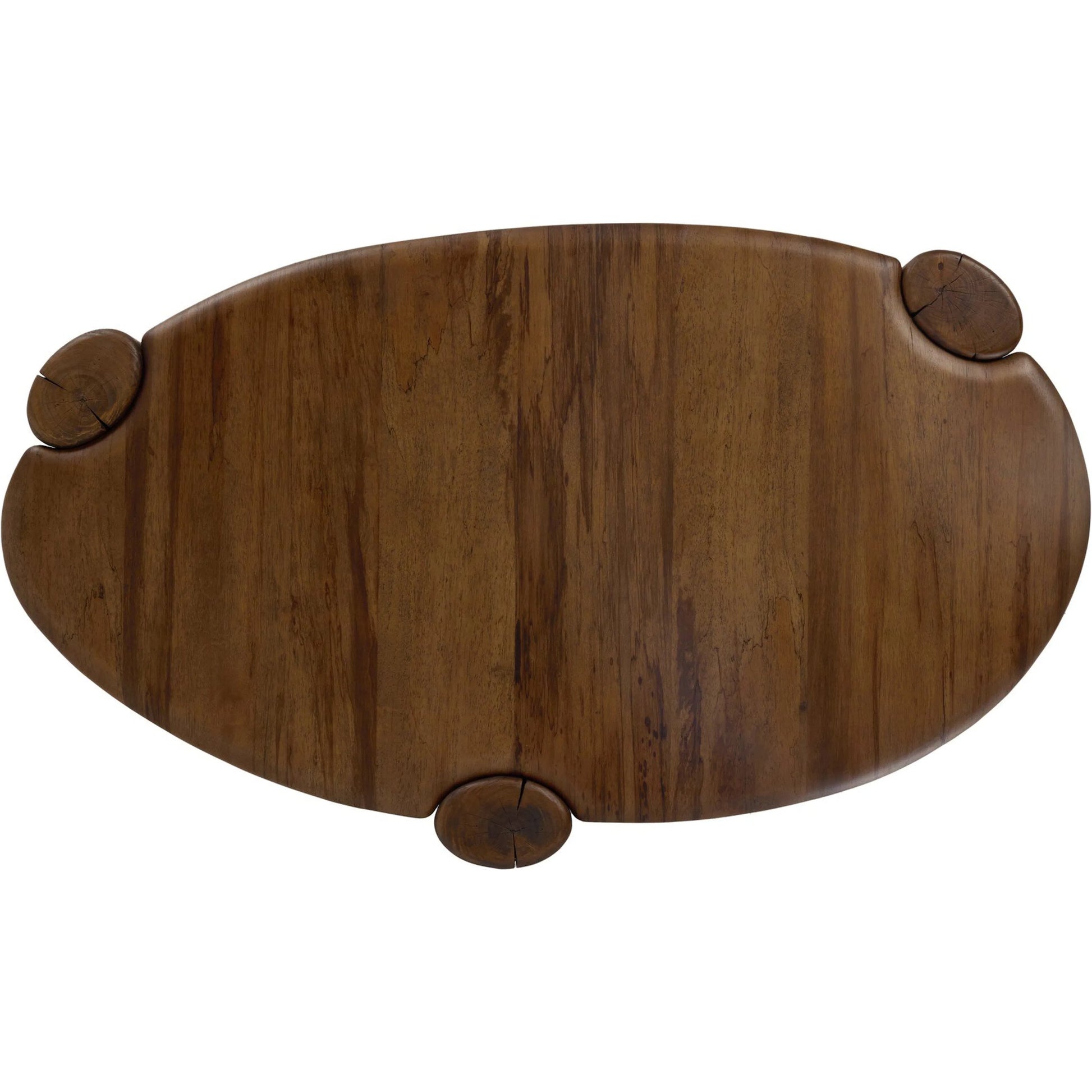 Kamira Oval Coffee Table by Four Hands in dark spalted primavera, dark melina solid. Made from thick primavera veneer, melina solid in a unique style.
