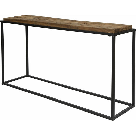 Holston Console Table by Uttermost in satin black. Made from reclaimed wood, iron in a transitional style.