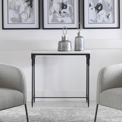 Bourges Console Table by Uttermost in white, satin black. Made from marble, iron in a transitional style.