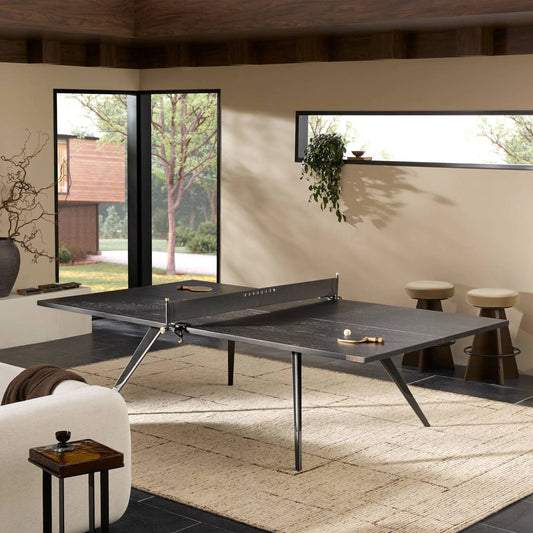 District Eight Ping Pong Table by Four Hands. Made from top grain leather, cast iron in a transitional style.