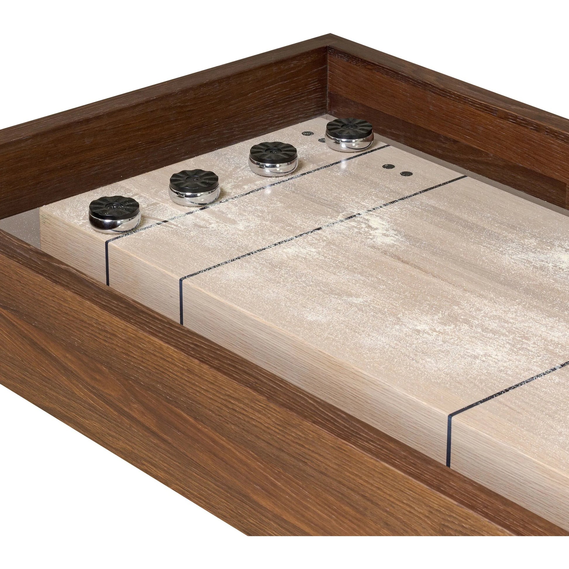 District Eight Large Shuffleboard Table by Four Hands. Made from solid oak, top grain leather, cast iron in a transitional style.