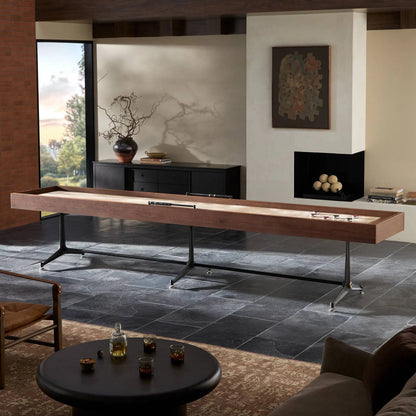 District Eight Large Shuffleboard Table by Four Hands. Made from solid oak, top grain leather, cast iron in a transitional style.