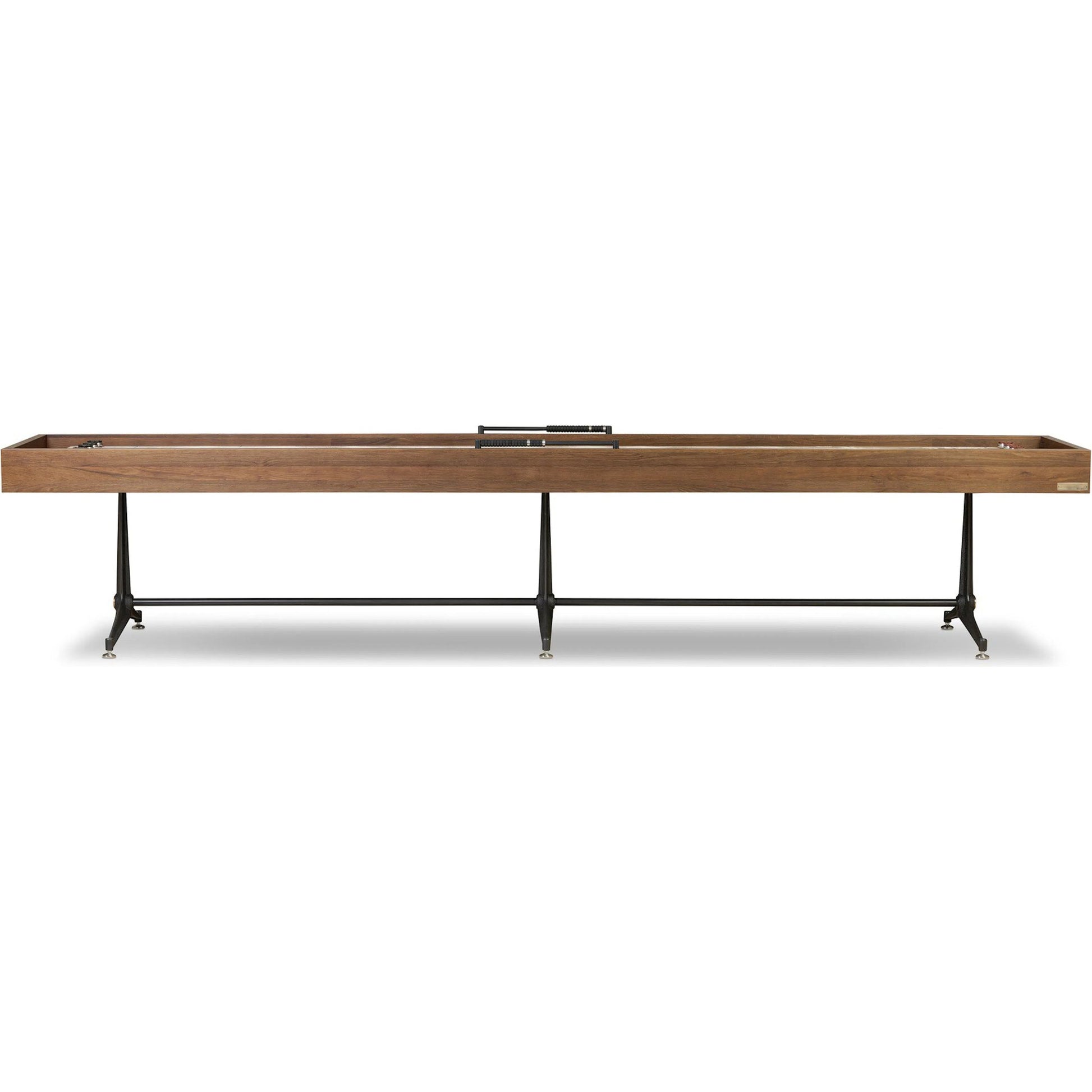 District Eight Large Shuffleboard Table by Four Hands. Made from solid oak, top grain leather, cast iron in a transitional style.