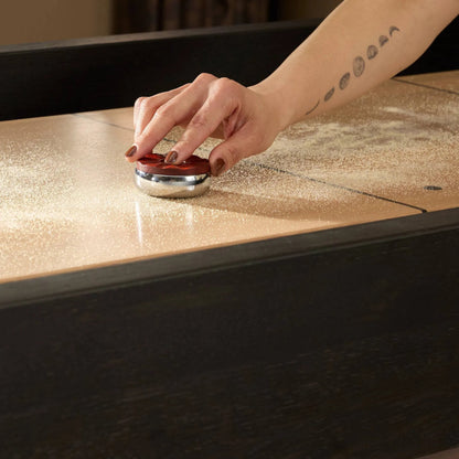 District Eight Large Shuffleboard Table by Four Hands. Made from solid oak, top grain leather, cast iron in a transitional style.
