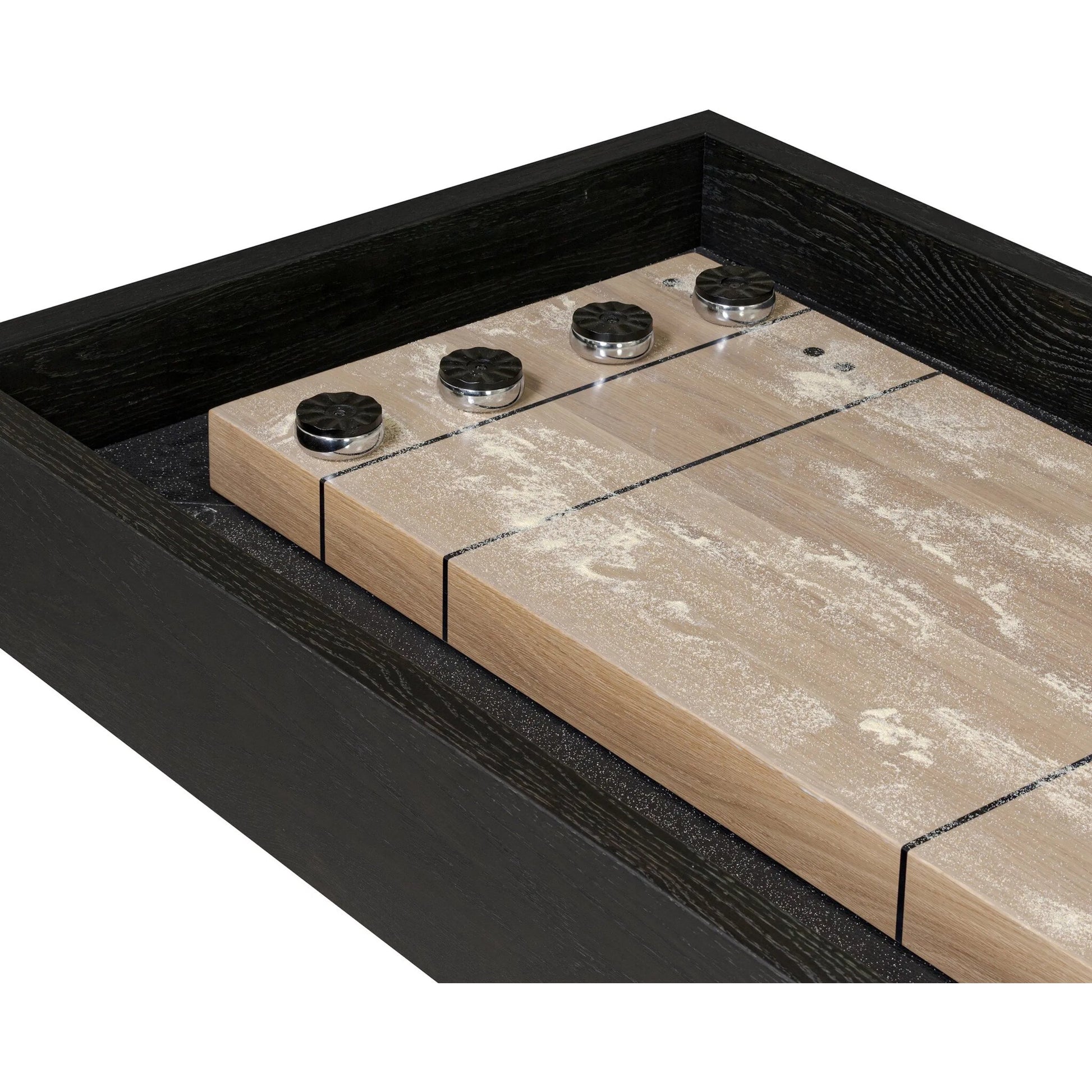 District Eight Large Shuffleboard Table by Four Hands. Made from solid oak, top grain leather, cast iron in a transitional style.