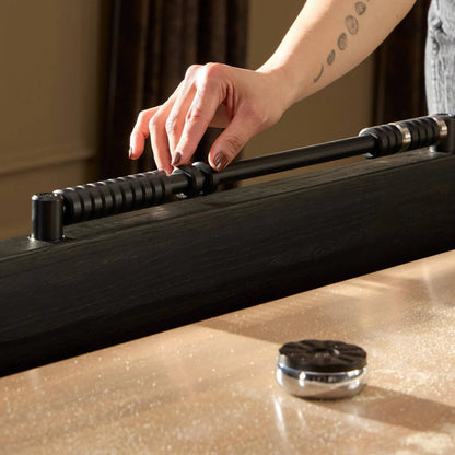 District Eight Large Shuffleboard Table by Four Hands. Made from solid oak, top grain leather, cast iron in a transitional style.