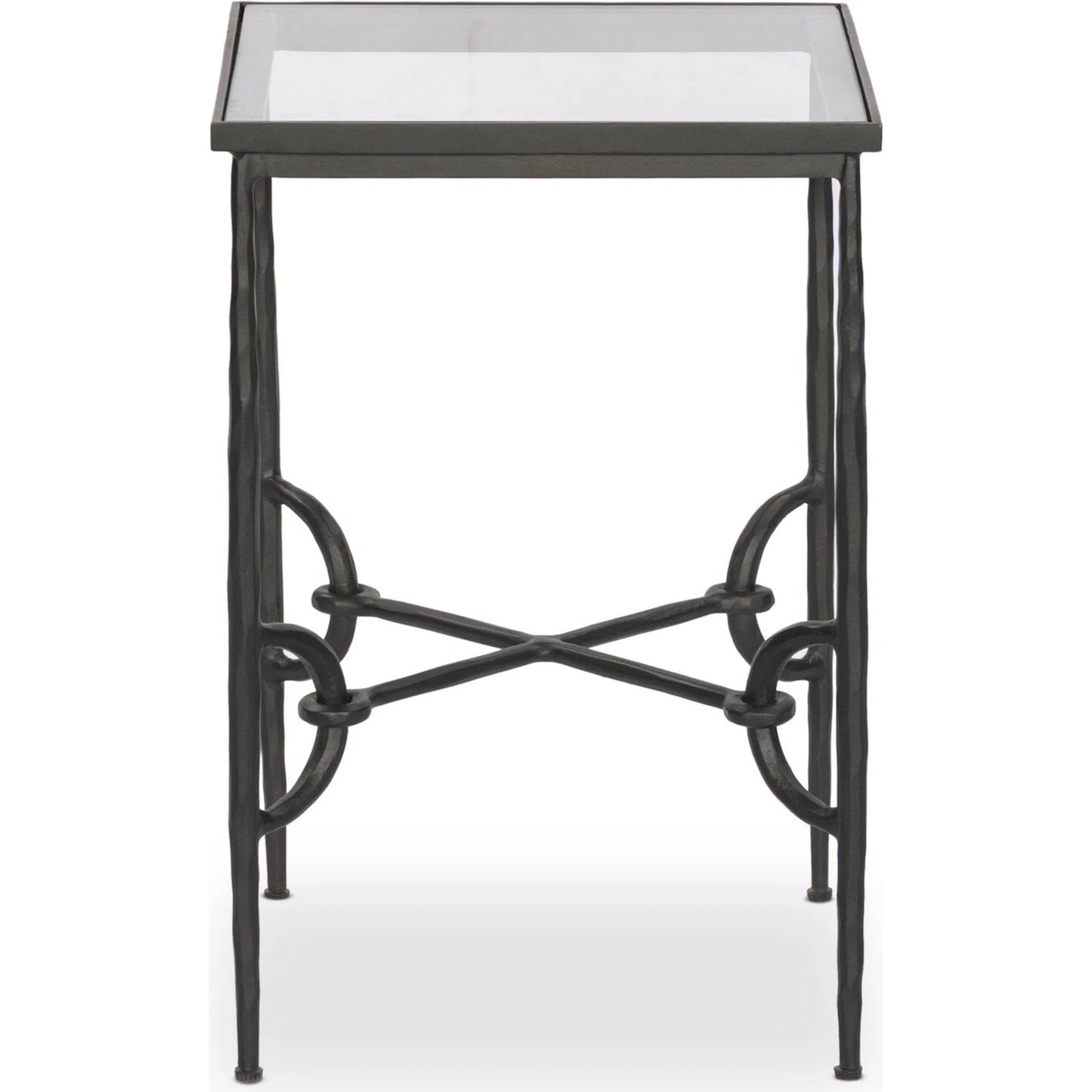 002 SI-2446513 | Additional Silo | Babylon Small End Table by Four Hands in tempered glass, hammered gunmetal. Made from tempered glass, iron in a modern style.