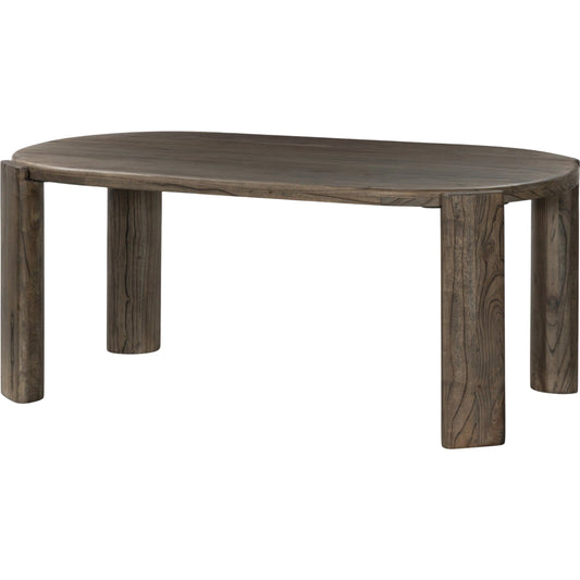 Dua Dining Table by Four Hands in weathered neem. Made from solid neem wood in a unique style.