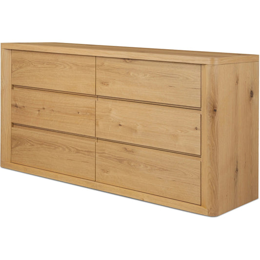 Novella 6 Drawer Dresser by Four Hands in natural oak veneer thick random. Made from thick oak veneer in a unique style.