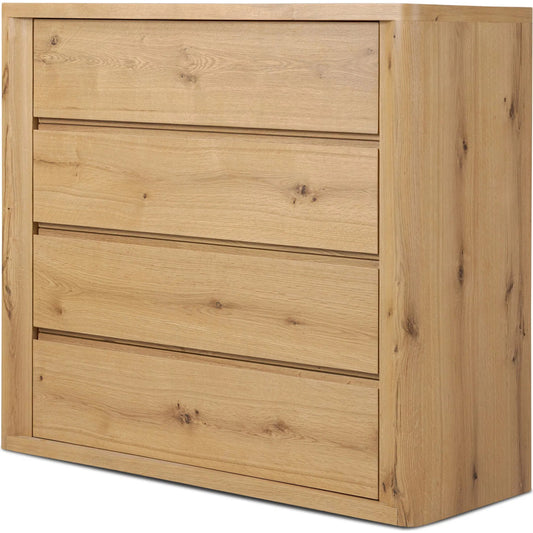 Novella 4 Drawer Dresser by Four Hands in natural oak veneer thick random. Made from thick oak veneer in a unique style.