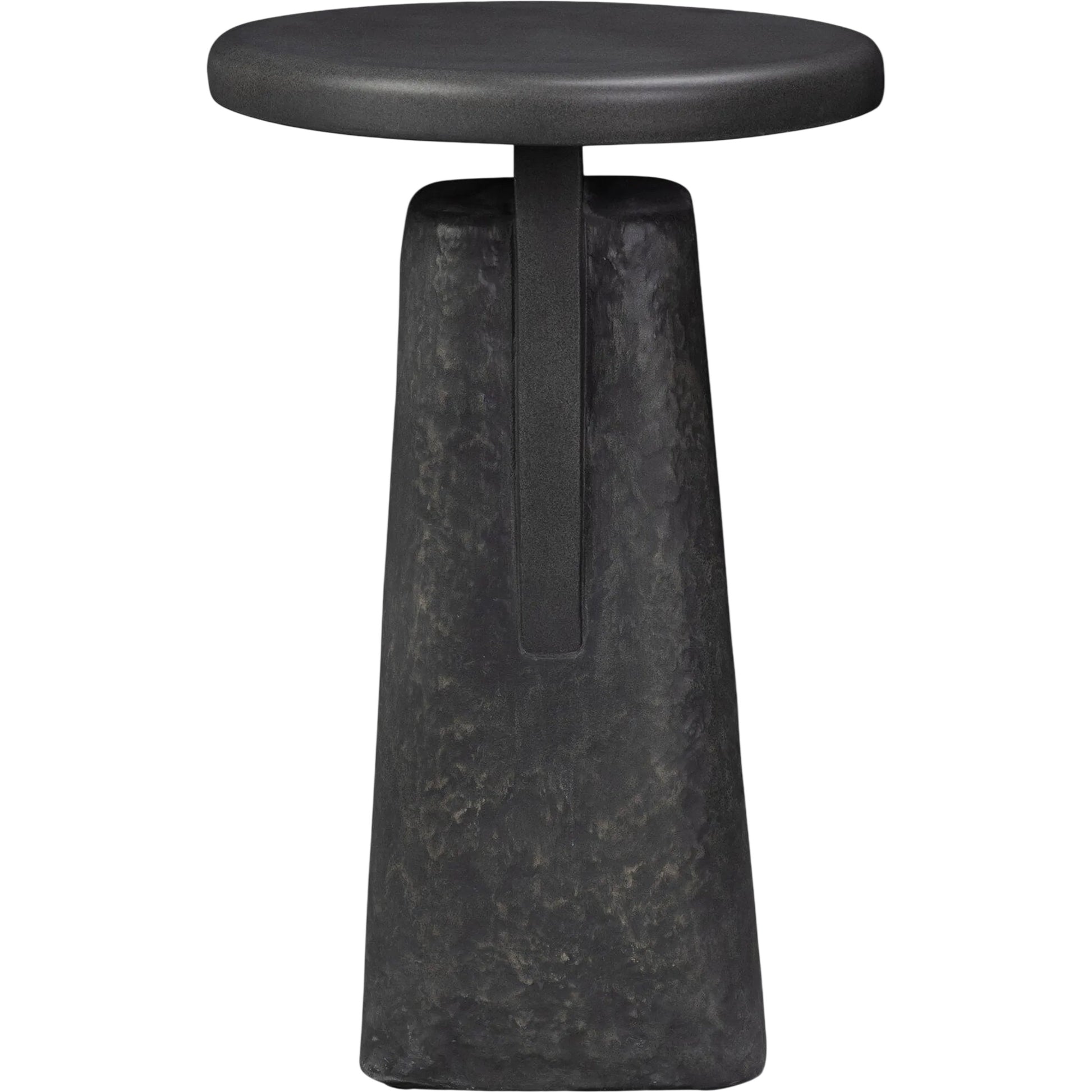 Daro Outdoor End Table by Four Hands in charcoal concrete, textured black concrete. Made from solid concrete in a unique style.