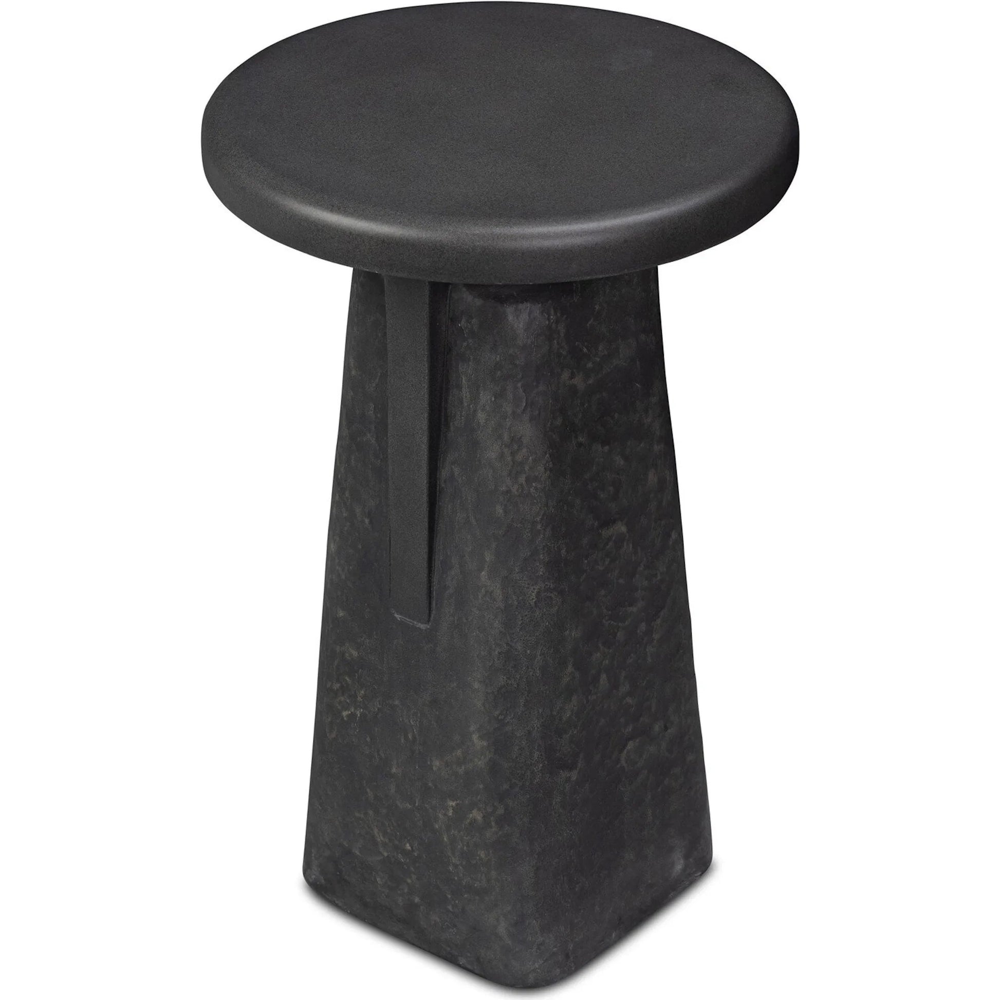 Daro Outdoor End Table by Four Hands in charcoal concrete, textured black concrete. Made from solid concrete in a unique style.