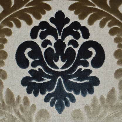 Madeleine Pillow by DV Kap Home in gold, blue. Made from 35% polyester, 24% viscose, 22% acrylic, 19% linen in a traditional style.