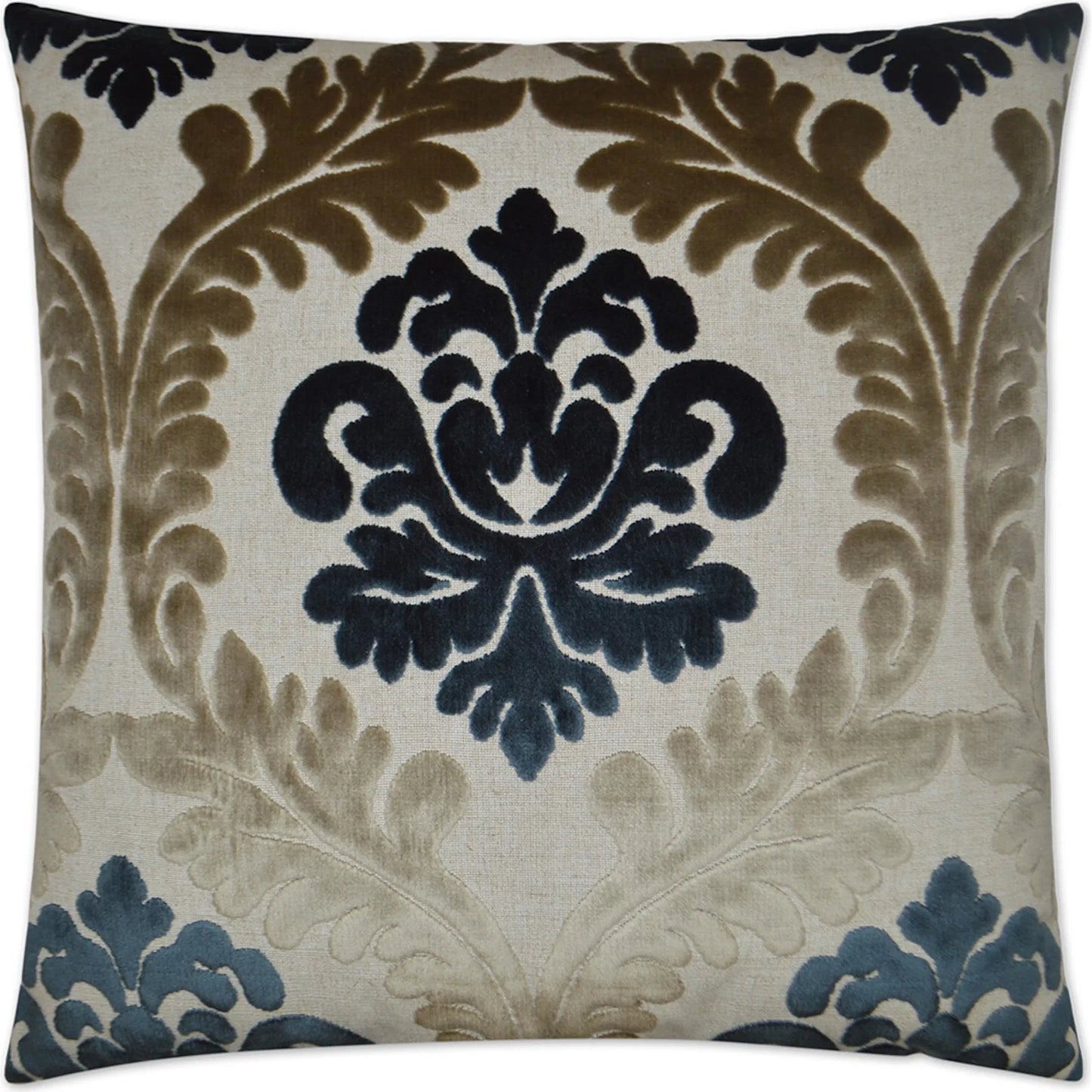 001 SI-2381675 | Primary Silo | Madeleine Pillow by DV Kap Home in gold, blue. Made from 35% polyester, 24% viscose, 22% acrylic, 19% linen in a traditional style.